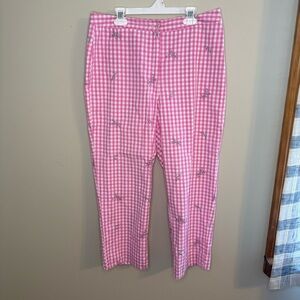 LILLY PULITZER Pink Tulip Floral Gingham Crop Pants 8